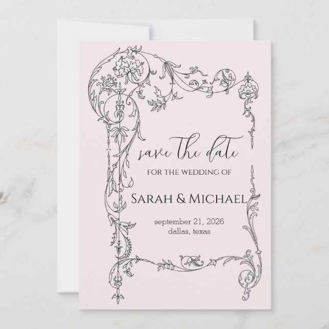 Anúncio de Noivado Floral Frame Save the Date (Frente)