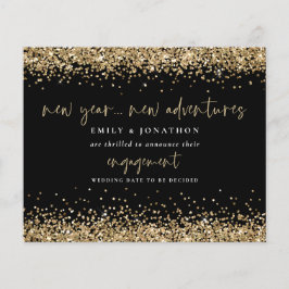 Anúncio de Noivado Preto com Glitter Dourado de Or