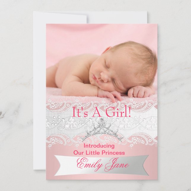 Anúncio de Nova Bebê Menina Princesa Rosa Foto (Frente)