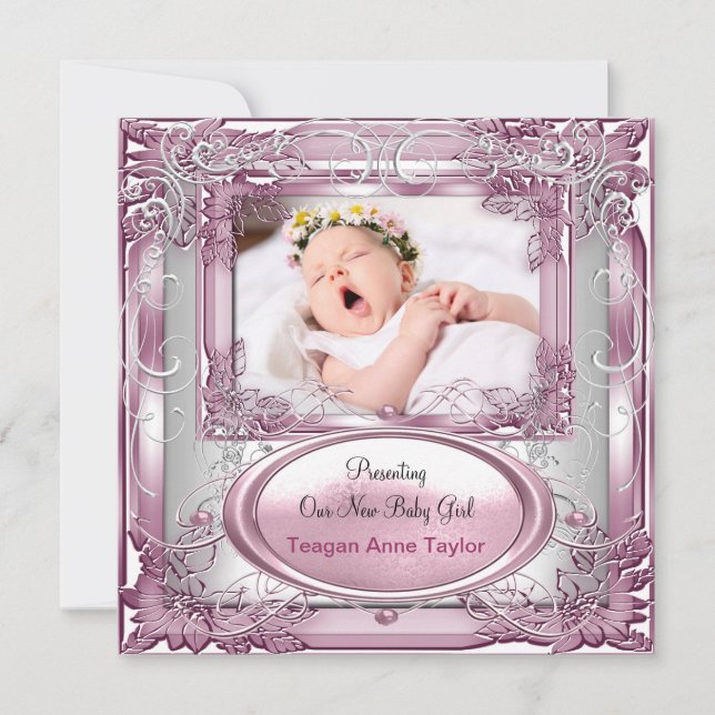 Anúncio de Nova Menina Bebê Rosa Prata (Frente)