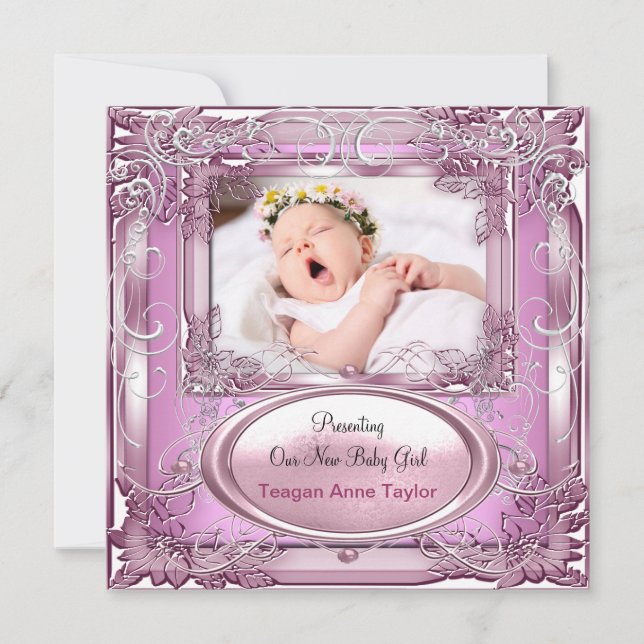 Anúncio de Nova Menina Bebê Rosa Prata (Frente)