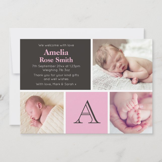 Anúncio de nova menina / cartão de agradecimento (Frente)