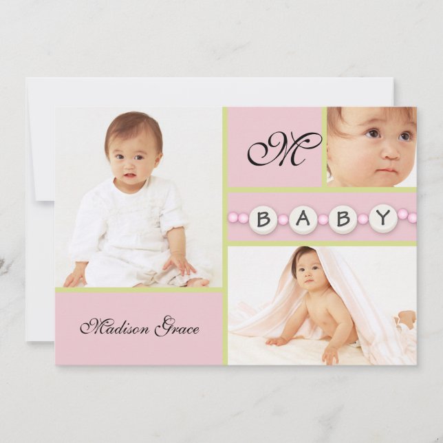 Anúncio de Nova Menina Rosa - Foto Personalizada (Frente)