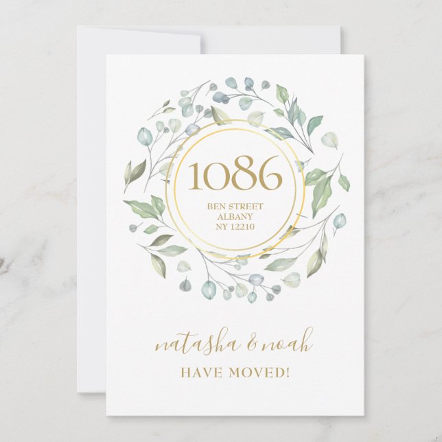 Anúncio de Novo Endereço com Grinalda Verde Dourad (Frente)