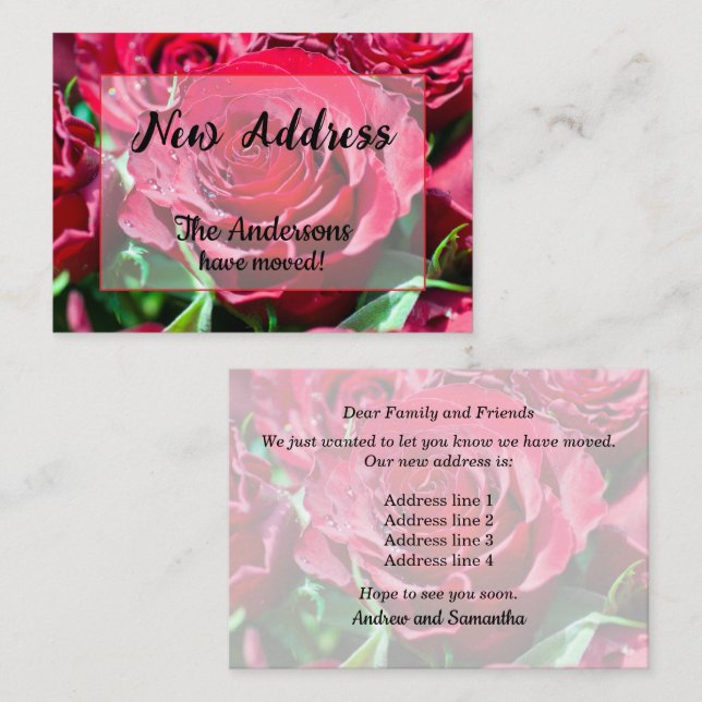 Anúncio de Novo Endereço com Rosas Vermelhas (Frente/Verso)