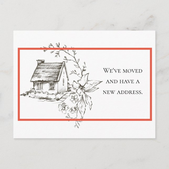 Anúncio de novo endereço preto, branco e vermelho (Frente)