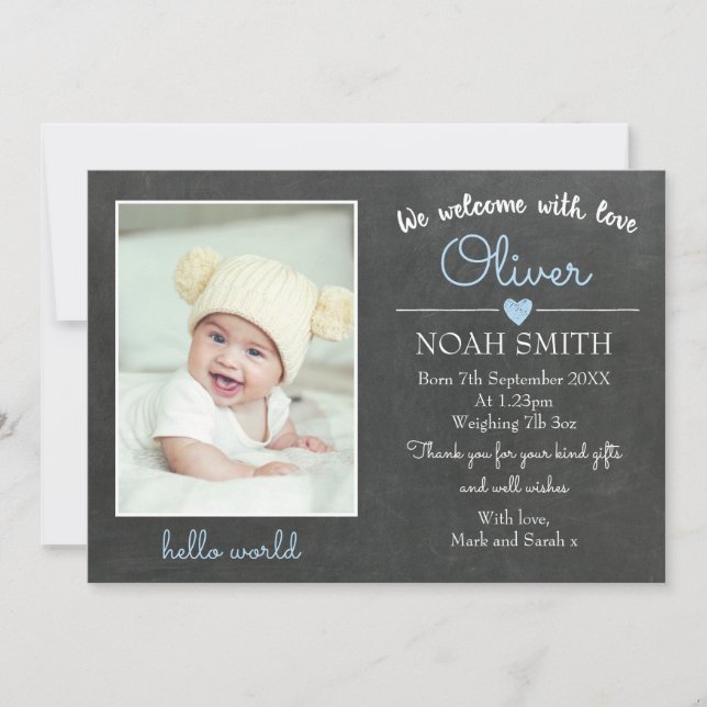 Anúncio de novo menino/ cartão de agradecimento (Frente)