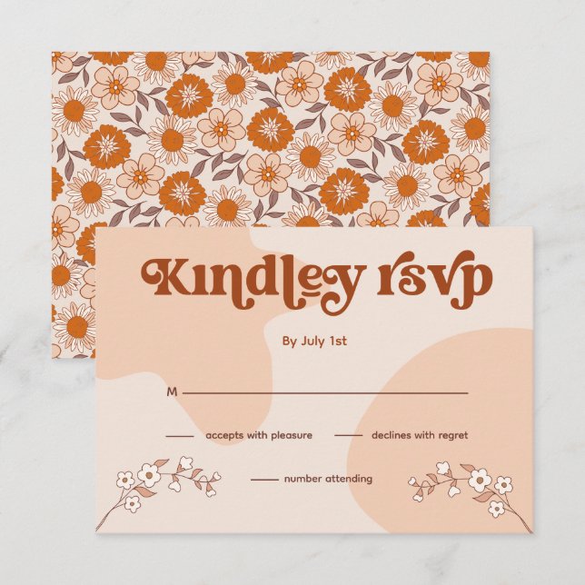 Anúncio de RSVP de Casamento de Anos setenta Retro (Frente/Verso)