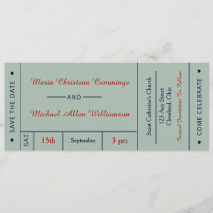 Anúncio de Salve a Data do Bilhete de Casamento Re