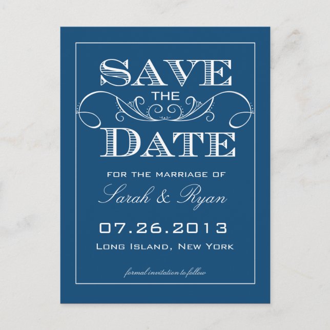 Anúncio de Save the Date Azul Elegante (Frente)