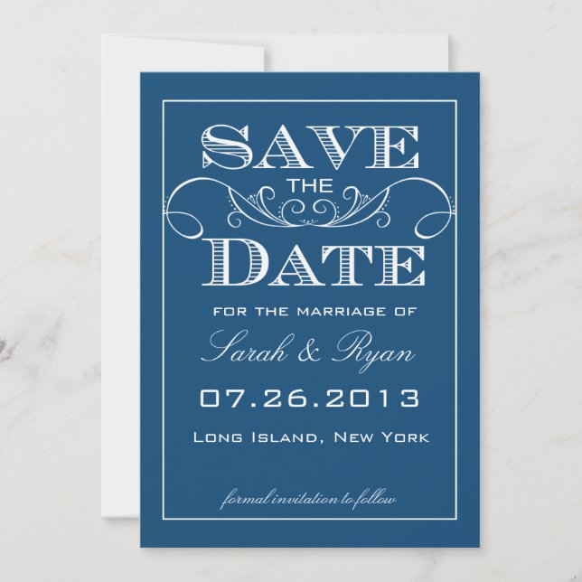 Anúncio de Save the Date Azul Moderno (Frente)