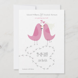 Anúncio de Save the Date Casamento 2 Pássaros Rosa