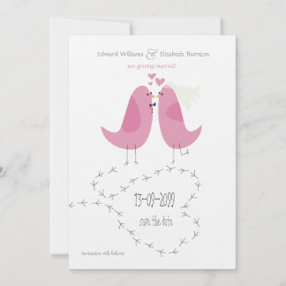 Anúncio de Save the Date Casamento 2 Pássaros Rosa