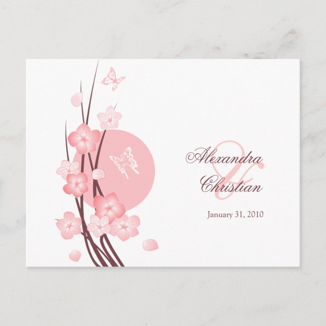 Anúncio de Save the Date com Borboleta e Flores Ro (Frente)