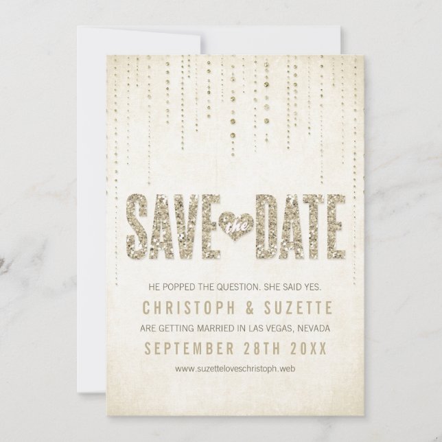 Anúncio de Save The Date com Brilho Dourado (Frente)