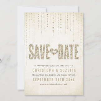 Anúncio de Save The Date com Brilho Dourado
