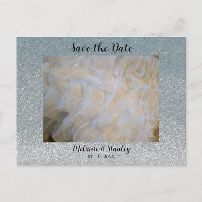 Anúncio de Save the Date com Brilho Falso Prateado (Frente)