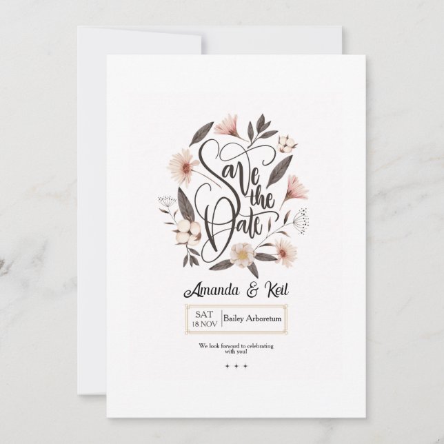 Anúncio de Save the Date com Caligrafia (Frente)