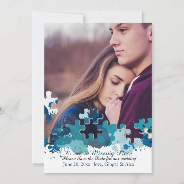 Anúncio de Save the Date com Foto de Peças de Puzz (Frente)