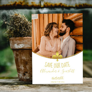 Anúncio de Save the Date com Foto e Fleur de Lis D