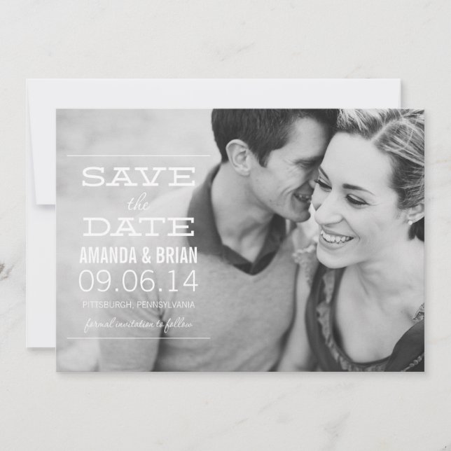 Anúncio de Save the Date com Foto e Texto Branco (Frente)