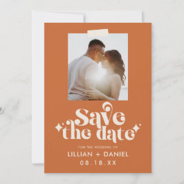 Anúncio de Save the Date com Foto Laranja Retrô