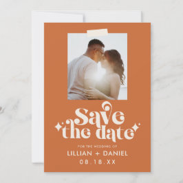 Anúncio de Save the Date com Foto Laranja Retrô