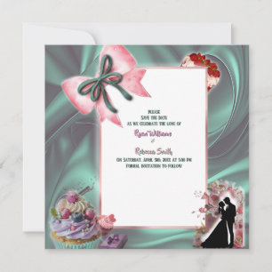 Anúncio de Save the Date com Laço de Cetim Luxuoso