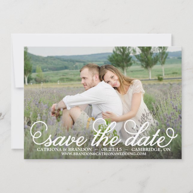 Anúncio de Save the Date com Letra Script Capricho (Frente)