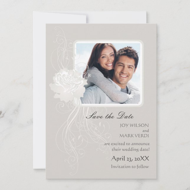 Anúncio de Save the Date da Foto Rosa de Prata (Frente)