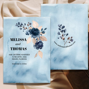 Anúncio de Save The Date de Aquarela Floral Azul