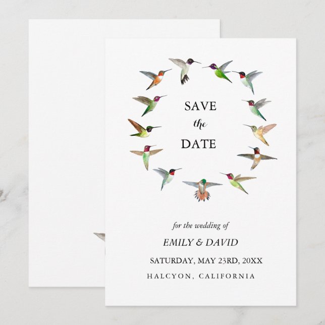 Anúncio de Save the Date de Casamento com Beija-fl (Frente/Verso)
