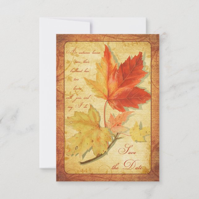 Anúncio de Save the Date de Casamento com Folhas d (Frente)