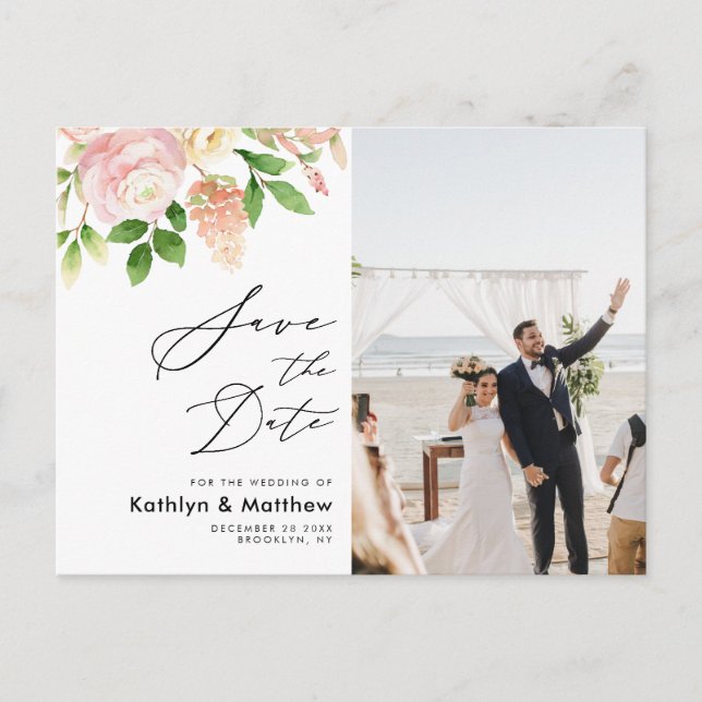 Anúncio de Save the Date de Casamento Elegante com (Frente)