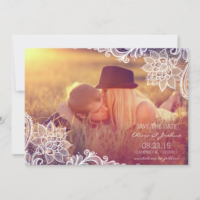 Anúncio de Save the Date de foto de renda vintage (Frente)