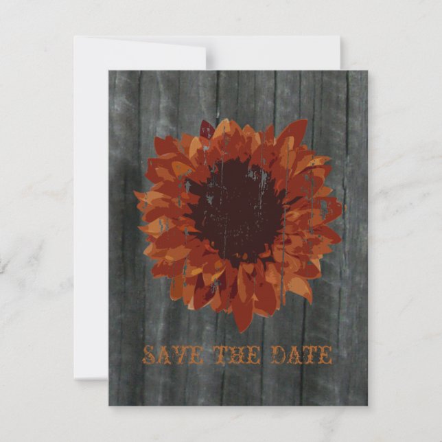 Anúncio de Save The Date de Girassol e Madeira de  (Frente)
