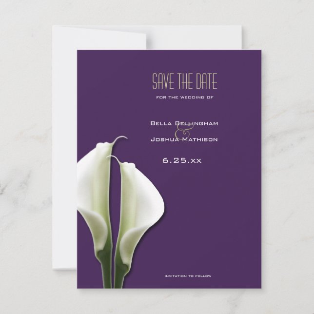 Anúncio de Save the Date de Lírio Callas em Roxo (Frente)