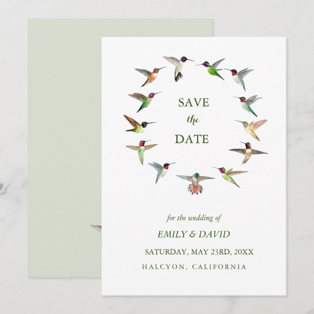 Anúncio de Save the Date do Casamento com Beija-fl (Frente/Verso)