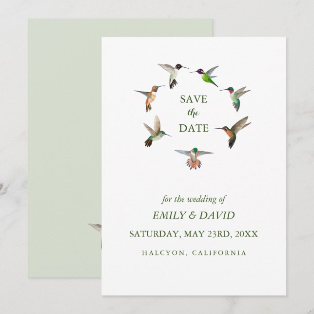 Anúncio de Save the Date do Casamento com Beija-fl (Frente/Verso)