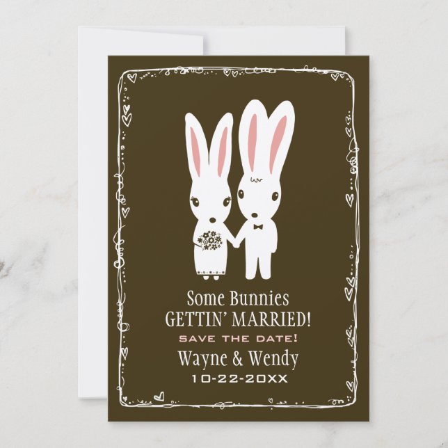 Anúncio de Save the Date do Casamento de Coelhinho (Frente)