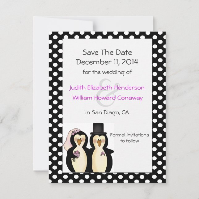 Anúncio de Save the Date do Casamento de Pinguins  (Frente)