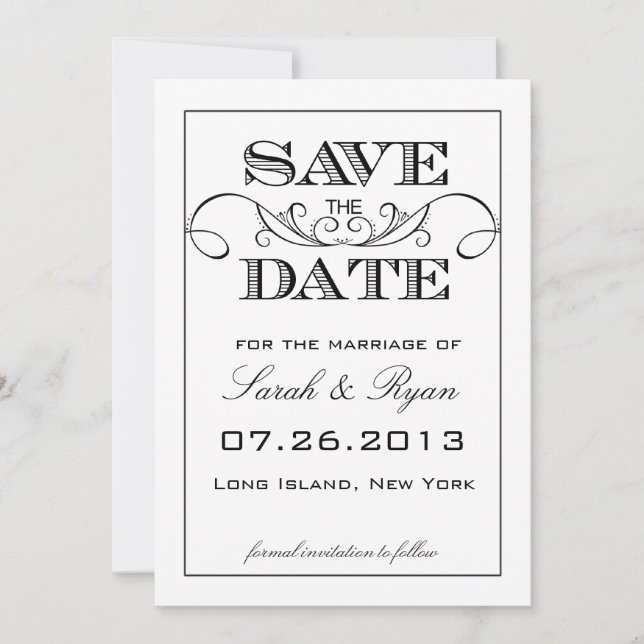 Anúncio de Save the Date Elegante Preto e Branco (Frente)