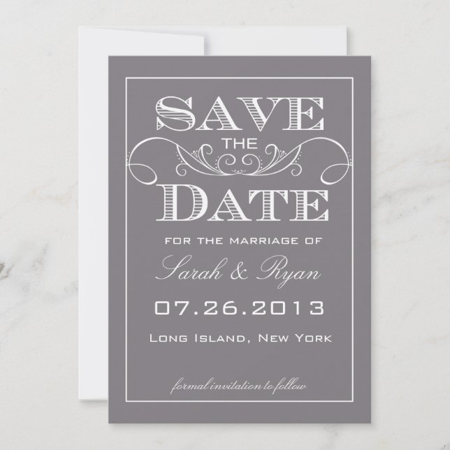 Anúncio de Save the Date em Cinza Elegante (Frente)