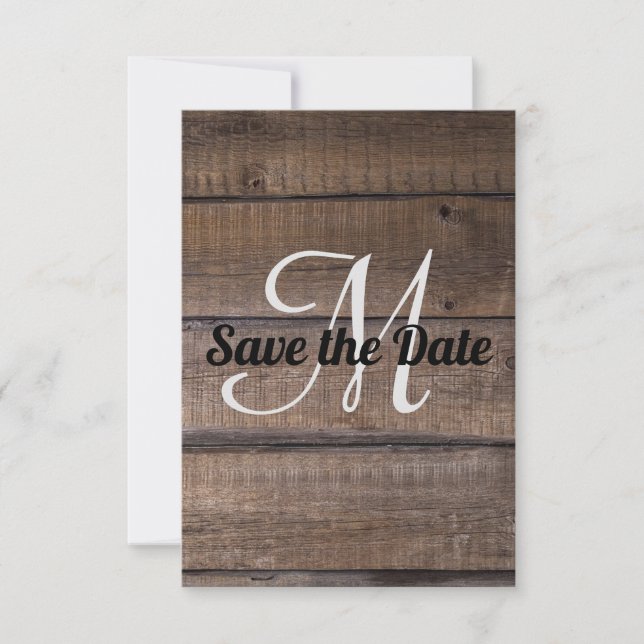 Anúncio de Save the Date em Madeira Rústica Modern (Frente)