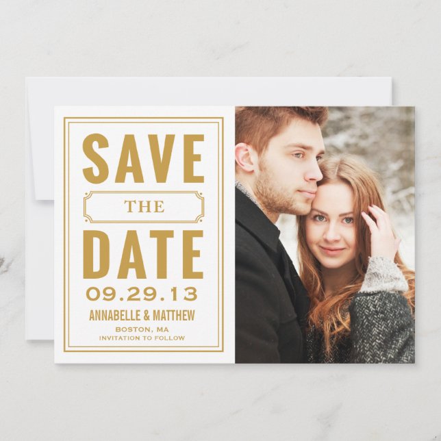 Anúncio de Save the Date em Moldura Vintage (Frente)