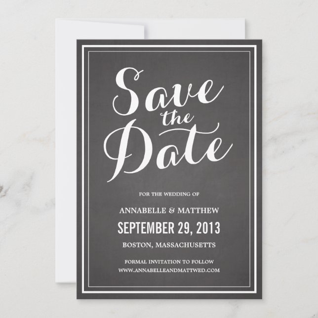 Anúncio de Save the Date em Quadro Negro de Caligr (Frente)