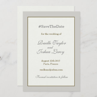 Anúncio de save the date em tons de marfim e cinza