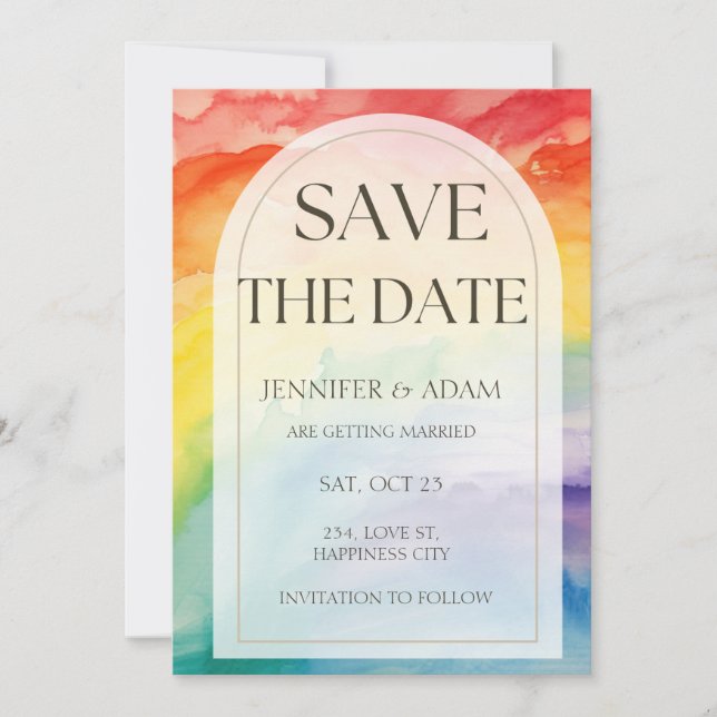 Anúncio de Save the Date Gay Lésbica Arco-íris (Frente)