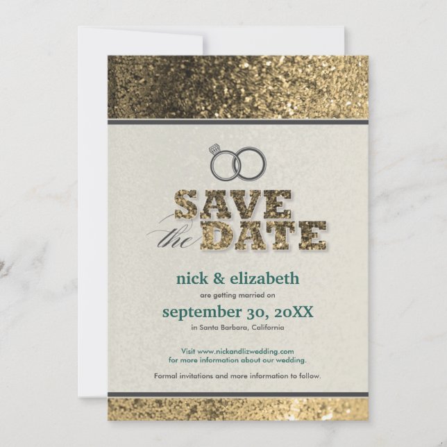 Anúncio de Save the Date Glitter Bling (dourado) (Frente)