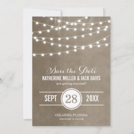Anúncio de Save the Date Luzes de Corda Bege